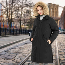 Load image into Gallery viewer, Women&#39;s Hooded Long Down Coat with Faux-fur Trim-Black-L
