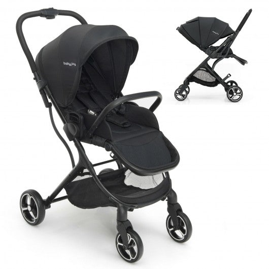 High Landscape Foldable Baby Stroller with Reversible Reclining Seat-Black