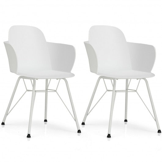 Set of 2 Metal Frame Modern Petal-Shape Plastic Dining Chair-White