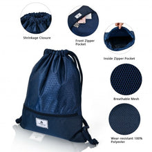 Load image into Gallery viewer, Drawstring Backpack String Bag Foldable Sports Sack with Zipper Pocket-Dark Blue
