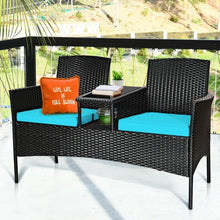 Load image into Gallery viewer, Patio Rattan Conversation Set Seat Sofa-Turquoise
