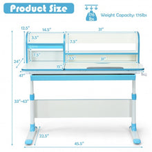 Load image into Gallery viewer, Adjustable Height Study Desk with Drawer and Tilted Desktop for School and Home-Blue
