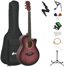 Load image into Gallery viewer, 40&quot; Full Size Cutaway Acoustic Guitar Starter Guitarra Bundle Kit -Red
