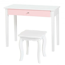 Load image into Gallery viewer, Kids Princess Make Up Dressing Table with Tri-folding Mirror &amp; Chair-White
