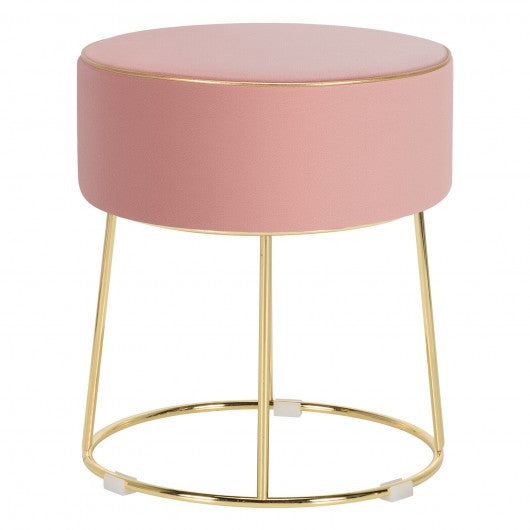 Velvet Round Footrest Ottoman with Metal Base and Non-Slip Foot Pads-Pink