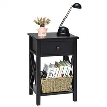 Load image into Gallery viewer, Bedside Storage Nightstand with Drawer and Bottom Shelf-Brown
