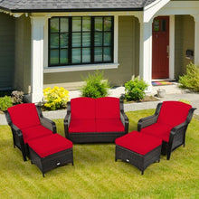 Load image into Gallery viewer, 5PCS Patio Rattan Sofa Set with Cushion and Ottoman
