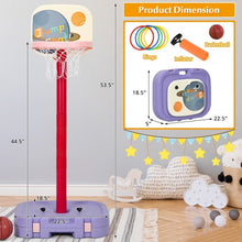 Load image into Gallery viewer, 2 in 1 Kids Basketball Hoop Stand with Ring Toss and Storage Box-Purple
