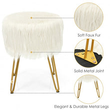 Load image into Gallery viewer, Faux Fur Vanity Chair Makeup Stool Furry Padded Seat Round Ottoman-White
