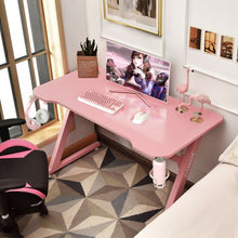 Load image into Gallery viewer, 47&quot; Z-Shaped Computer Table with Cup Holder Headphone Hook-Pink
