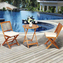 Load image into Gallery viewer, 3PCS Patio Folding Wooden Bistro Set Cushioned Chair -White
