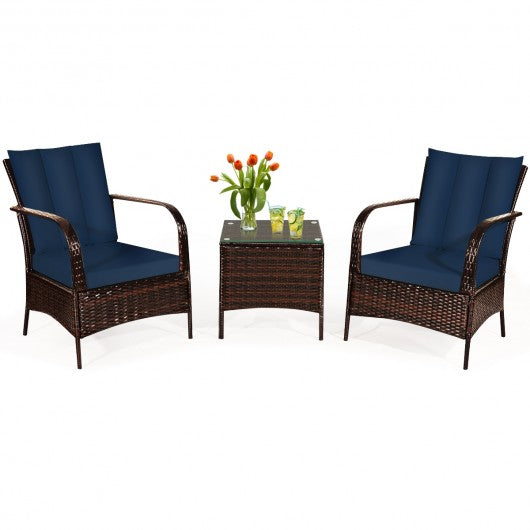 3 PCS Patio Rattan Furniture Set-Navy