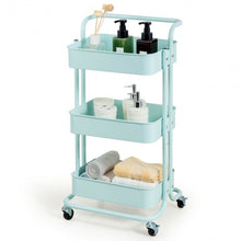 Load image into Gallery viewer, 3-Tier Metal Rolling Storage Cart Trolley 2 Brakes with Handle-Green
