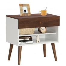 Load image into Gallery viewer, Nightstand End Side Table Drawer Storage Shelf Mid-Century Rubber Wood Leg
