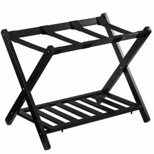 Load image into Gallery viewer, Folding Wood Stand Travel Luggage Rack with Shelf
