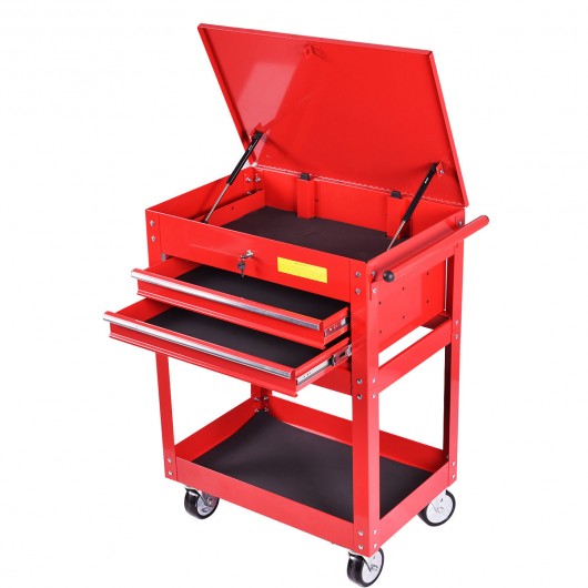 Metal Rolling Tool Cart 2 Drawer Cabinet Storage ToolBox Portable Mechanic Lock