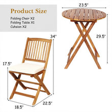 Load image into Gallery viewer, 3PCS Patio Folding Wooden Bistro Set Cushioned Chair -White
