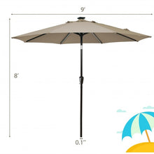 Load image into Gallery viewer, 9Ft Solar LED Market Umbrella with Aluminum Crank Tilt 16 Strip Lights-Tan
