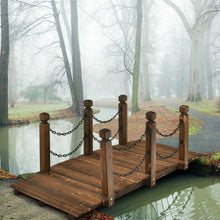 Load image into Gallery viewer, 5 ft Wooden Garden Bridge Arc Footbridge Stained Finish Walkway with Safety Rails
