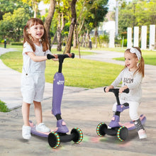 Load image into Gallery viewer, 2 in 1 Kids Kick Scooter with Flash Wheels for Girls Boys from 1.5 to 6 Years Old-Purple
