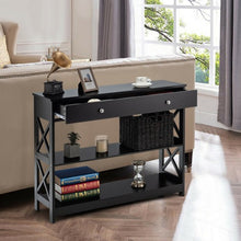 Load image into Gallery viewer, Console Accent Table with Drawer and Shelves -Black
