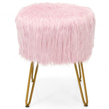 Load image into Gallery viewer, Faux Fur Vanity Chair Makeup Stool Furry Padded Seat Round Ottoman-Pink
