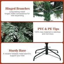 Load image into Gallery viewer, 8 ft Snow Flocked Hinged Christmas Tree with 1651 Branch Tips and Pine Cones
