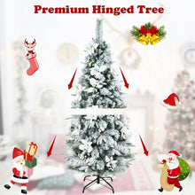 Load image into Gallery viewer, 5 Feet Snow Flocked Christmas Pencil Tree with Berries and Poinsettia Flowers
