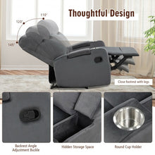 Load image into Gallery viewer, Recliner Chair Single Sofa Lounger with Arm Storage and Cup Holder for Living Room-Gray
