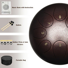 Load image into Gallery viewer, 10&quot; Steel Tongue Drum 8 Notes Handpan Drum-Coffee
