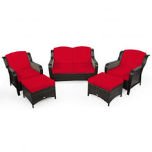 Load image into Gallery viewer, 5PCS Patio Rattan Sofa Set with Cushion and Ottoman
