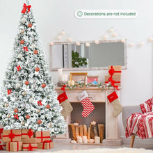 Load image into Gallery viewer, 8 ft Snow Flocked Hinged Christmas Tree with Berries and Poinsettia Flowers
