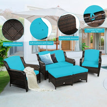 Load image into Gallery viewer, 5 Pieces Patio Rattan Sofa Set with Cushion and Ottoman-Turquoise
