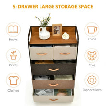 Load image into Gallery viewer, 4-Tier Organizer Tower Steel Frame Wooden Top Storage with 5-Drawer Dresser
