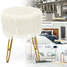 Load image into Gallery viewer, Faux Fur Vanity Chair Makeup Stool Furry Padded Seat Round Ottoman-White
