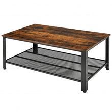 Load image into Gallery viewer, Metal Frame Wood Coffee Table Console Table with Storage Shelf-Rustic Brown
