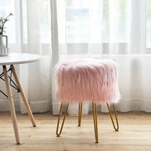 Load image into Gallery viewer, Faux Fur Vanity Chair Makeup Stool Furry Padded Seat Round Ottoman-Pink
