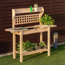 Load image into Gallery viewer, Garden Potting Bench Workstation Table with Sliding Tabletop Sink Shelves
