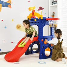 Load image into Gallery viewer, 6-in-1 Freestanding Kids Slide with Basketball Hoop Play Climber
