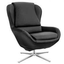 Load image into Gallery viewer, Swivel Top Grain Leather Lounge Armchair Rocking Chair with Ottoman-Black
