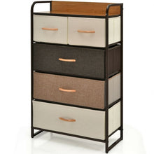 Load image into Gallery viewer, 4-Tier Organizer Tower Steel Frame Wooden Top Storage with 5-Drawer Dresser
