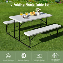 Load image into Gallery viewer, Indoor and Outdoor Folding Picnic Table Bench Set with Wood-like Texture-White
