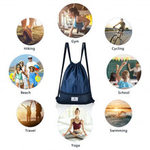 Load image into Gallery viewer, Drawstring Backpack String Bag Foldable Sports Sack with Zipper Pocket-Dark Blue
