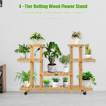 Load image into Gallery viewer, 4-Tier Wood Casters Rolling Shelf Plant Stand-Natural
