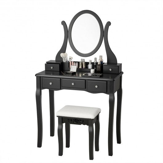 Vanity Set with Removable Makeup Organizer-Black