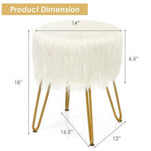 Load image into Gallery viewer, Faux Fur Vanity Chair Makeup Stool Furry Padded Seat Round Ottoman-White
