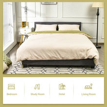 Load image into Gallery viewer, Queen Upholstered Platform Bed Frame with Linen Headboard Wood Slat-Gray
