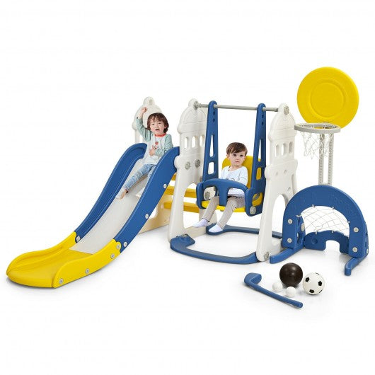 6 in 1 Slide and Swing Set with Ball Games for Toddlers-Blue