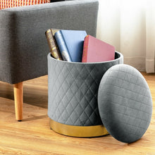 Load image into Gallery viewer, Round Storage Ottoman with Exquisite Pattern and Golden Metal Base for Bedroom
