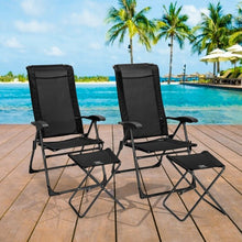 Load image into Gallery viewer, 4 Pieches Patio Adjustable Back Folding Dining Chair Ottoman Set-Black
